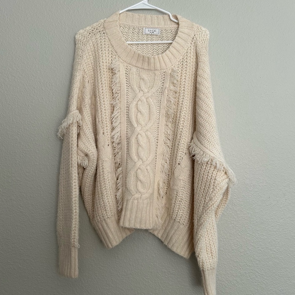 Sage the label fringe knit sweater